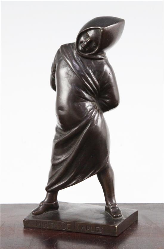 Small Italian patinated bronze of a figure standing in a hooded cloak,(-)